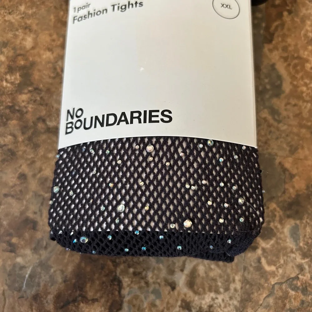 No Boundaries Rhinestone Fishnet Tights Women's Size XXL Black Sheer